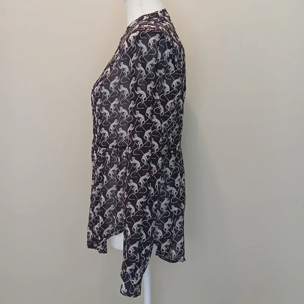 Maeve Animal Print Semi-Sheer Popover Blouse Eggplant Purple Size 2 - Picture 6 of 8